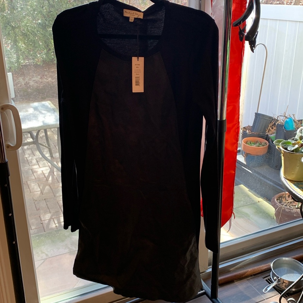 Michael Stars LA A Line Mini Dress Leather Elevated Panel Black XXL 34L 18 A2A
